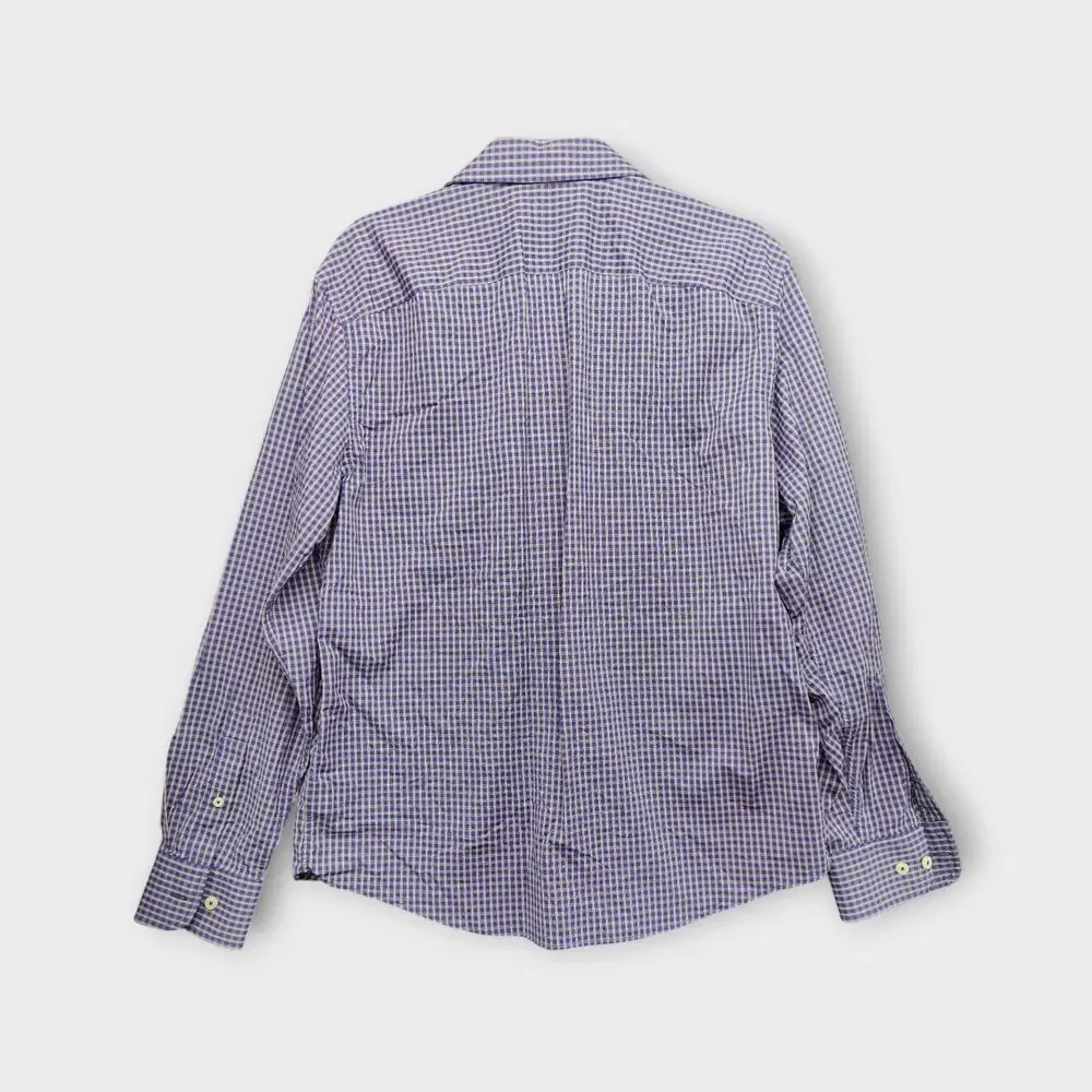 Mens UNTUCKit Stretchy Blue Plaid Long Sleeve Button Up Size Large - Picture 2 of 5